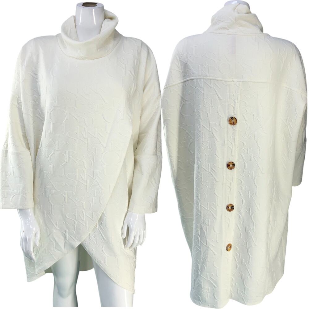 IC By Connie K Womens Size 2X Tunic Long Tulip Hem Cowl Neck Embossed POCKETS